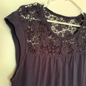 Navy Blue G.H.Bass lace & cotton blouse XL Never worn!